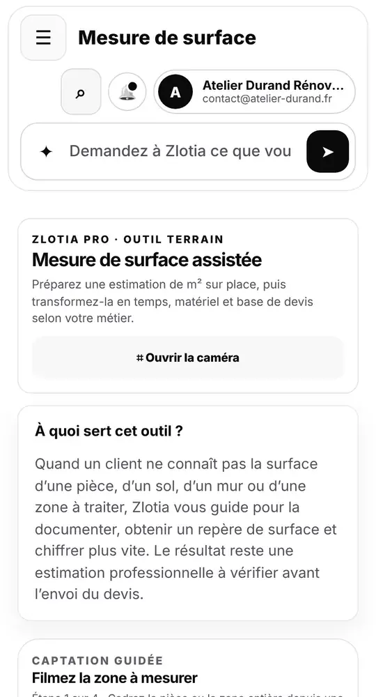 Mesure de surface sur téléphone